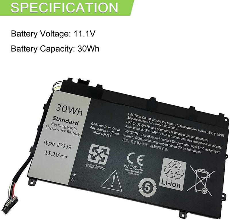 XITAIAN 11.1V 30Wh 271J9 GWV47 0GWV47 YX81V Ersatz Laptop Akku für Dell Latitude 13 7000 7350 Tablet