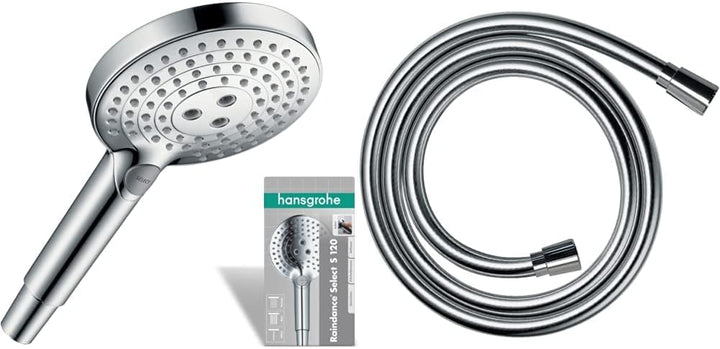 hansgrohe Duschset mit wassersparendem Duschkopf Raindance Select S 120, Regendusche, 3 Strahlarten