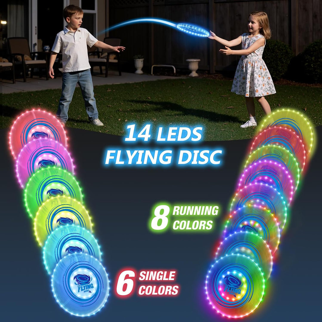 2 Pack Fliegender Ring für Kinder, 45 LEDs, 14 Beleuchtung Modi, Wiederaufladbar, leichtes, Fliegend