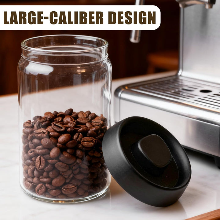 1.2L Kaffeedose Luftdicht, 2 Stück Vakuumbehälter aus Glas Mit Schwarzem Deckel Und Goldenem Knopf,