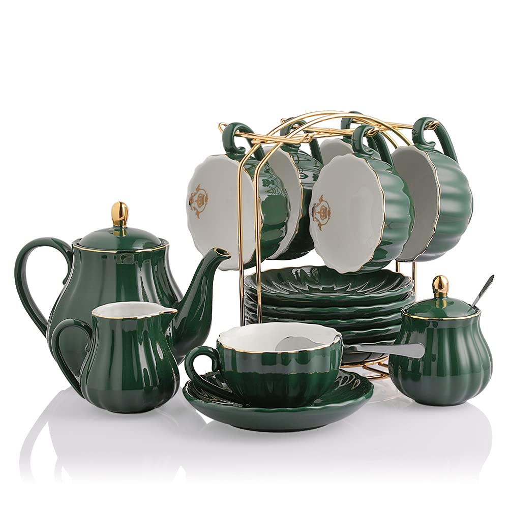 Sweejar Home 22 Stück Europäischen Stil Teeservice, und Untertasse Set, Keramik Kaffeeset, Teeset Ro