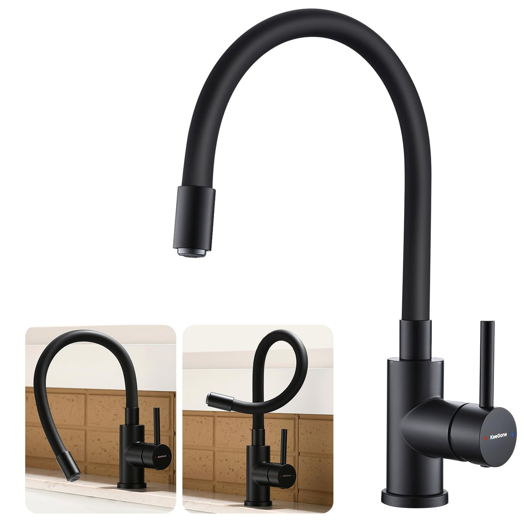 Wasserhahn Küche schwarz flexible Auslaufbrause Spültischarmatur 360° schwenkbar Küchenarmatur mit a