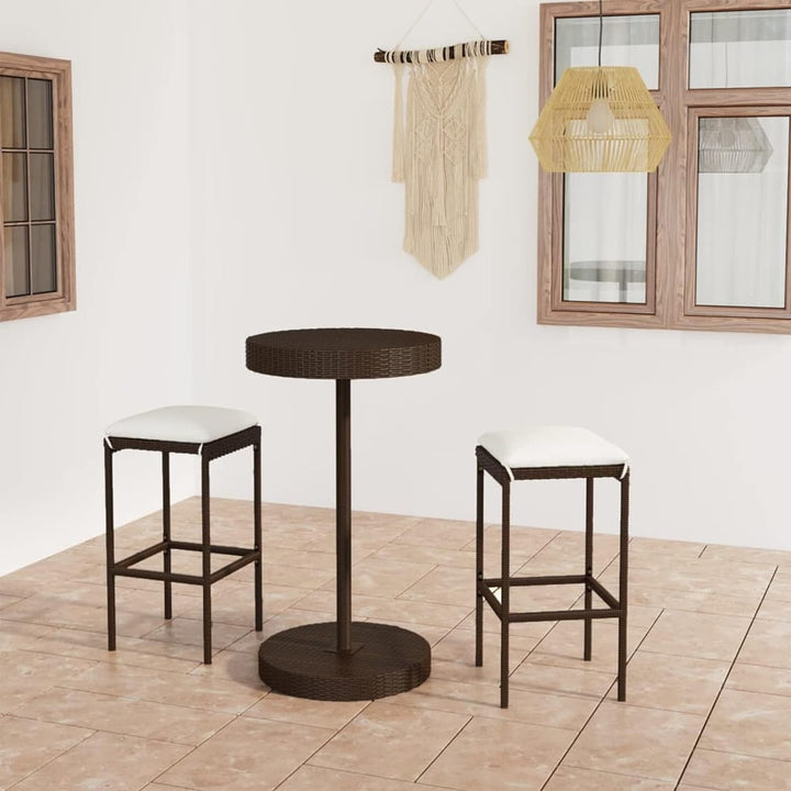 Gecheer 3-TLG. Gartenbar Set mit Kissen Bartisch Set Poly Rattan Sitzgruppe Sitzgarnitur Gartenmöbel