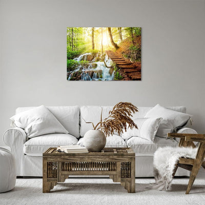 ARTTOR Bilder auf Leinwand Park Wasserfall Wasser Leinwandbild 70x50cm Wandbilder Dekoration Wohnzim