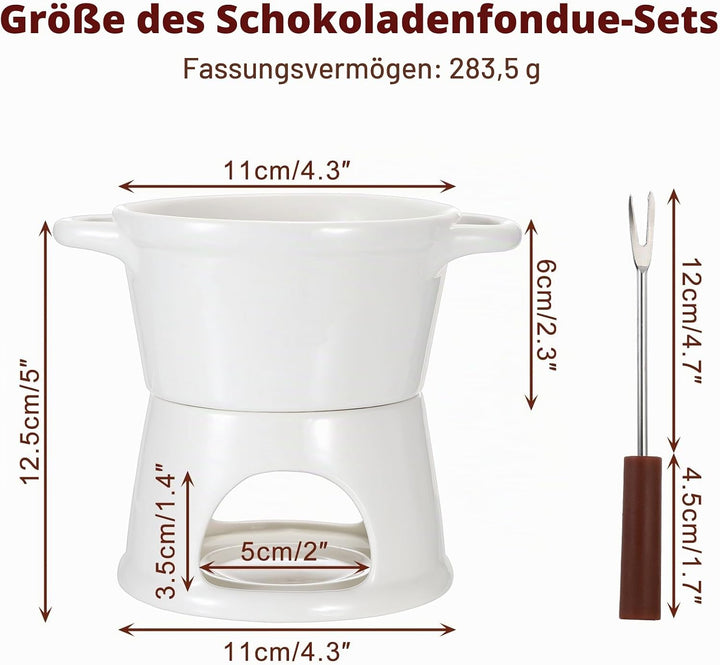 SUMNACON Keramike Schokofondue-Topf-Set 2 Gabeln, Schoko Fondueset Käsefondue für Schokolade Käse Fo