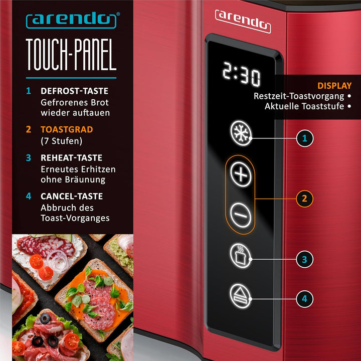 Arendo - Touch Toaster 2 Scheiben Edelstahl - Touchpanel - digital Display Restzeitanzeige - 800 W –