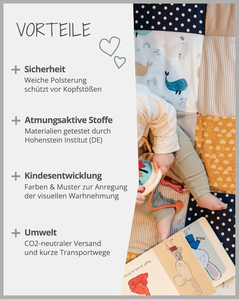 ULLENBOOM® Krabbeldecke für Baby 100x100 cm, Aus 100% OEKO-TEX Materialien, Made in EU, Dick & weich