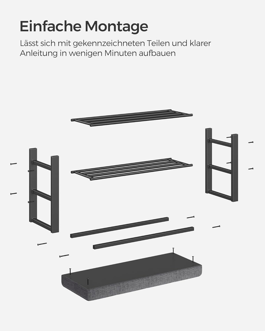 SONGMICS Schuhbank, Schuhregal mit 3 Ebenen, Schuhaufbewahrung, Sitz mit Schaumstoffpolsterung, Lein
