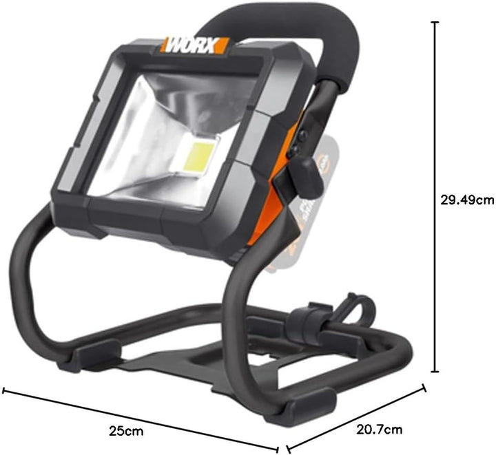 WORX WX026.9 LED Akku Arbeitsleuchte 20V – 360 Grad schwenkbarer Baustrahler - mit LED Licht für die