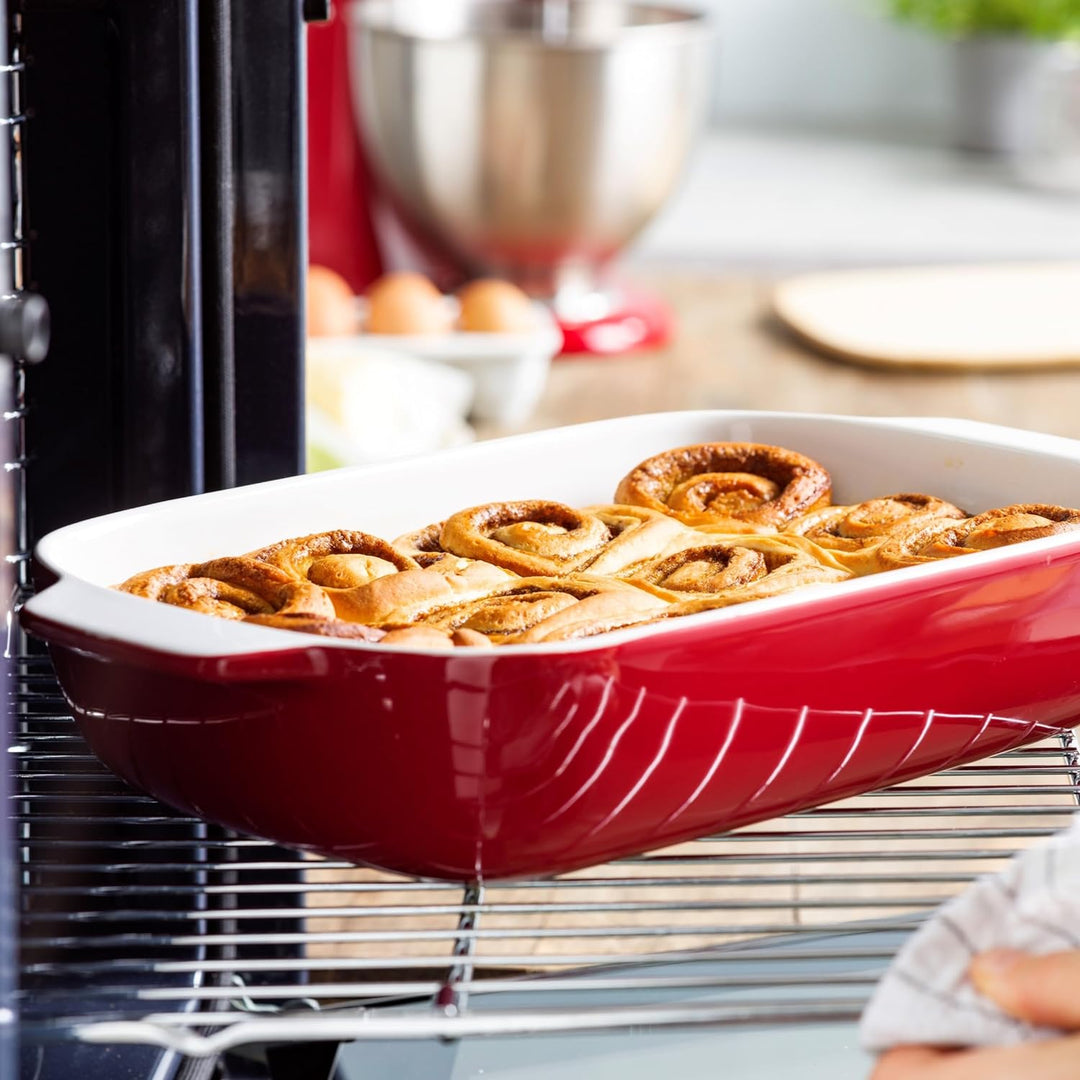 KitchenAid Stoneware Backform Rechteckig Keramik Antihaftbeschichtung mit Bambusdeckel, 32 cm/3,8L,
