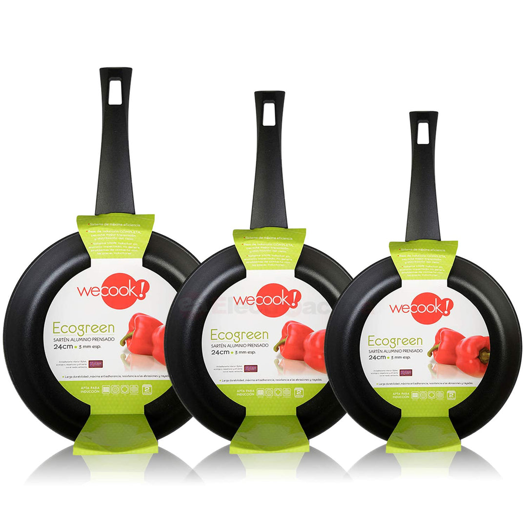WECOOK Ecogreen Set mit 3 Pfannen 18-20-24 cm Aluminium, Induktion, umweltfreundliche Antihaftbeschi