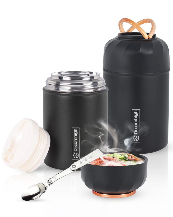 Dreamhigh® Thermobehälter für Essen 550 ml, Edelstahl Thermobecher mit faltbaren Löffel, Warmhaltebe