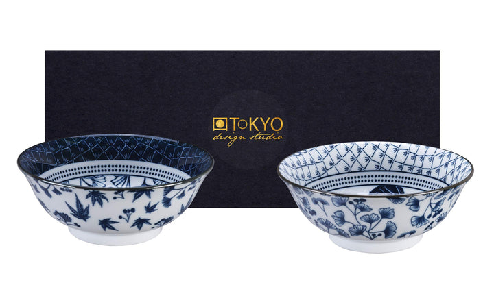 TOKYO design studio Flora Japonica 2-er Schalen-Set blau-weiss, Ø 20,3 cm, 8 cm hoch, ca. 1000 ml, a