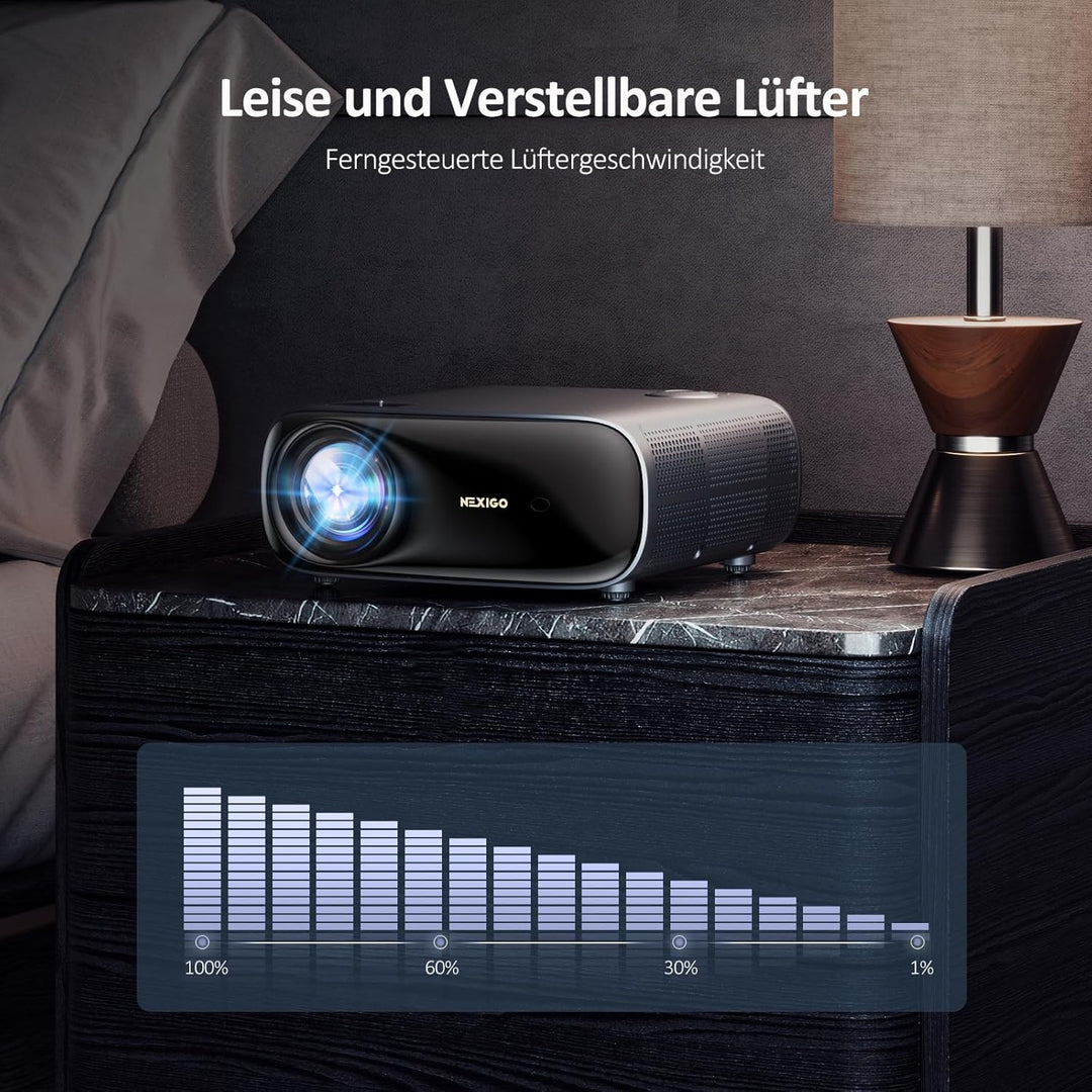 NexiGo PJ40 (Gen 3) Beamer mit WiFi und Bluetooth, kalibriert nach D65, nativem 1080P, 4K unterstütz