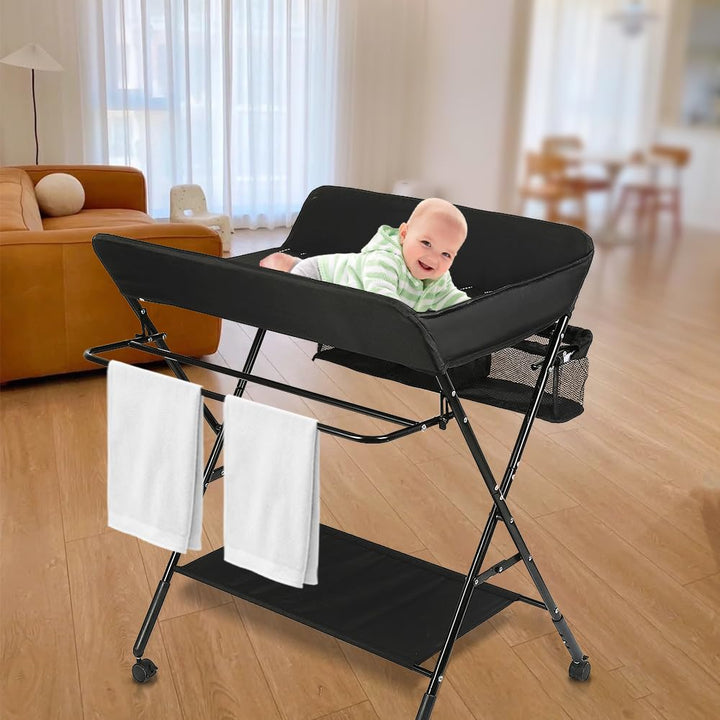 Wickeltisch Klappbar-Wickelkommode Babypflegetisch-Mobiler Wickelkombi mit Wickelauflage, Sicherheit
