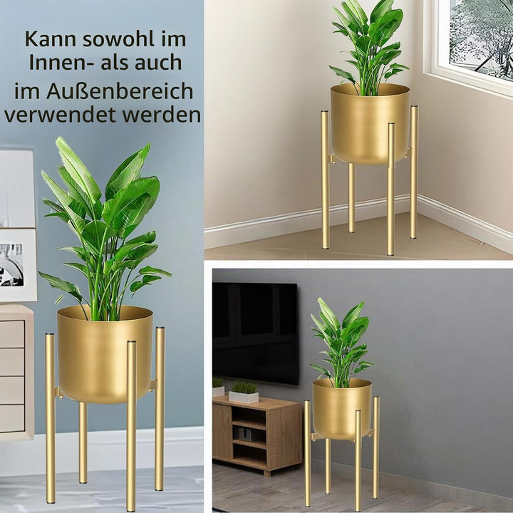 DeJivsin Pflanzenständer, Blumenständer metall Gold, 21cm-35cm, Verstellbarer Pflanzenständer aus Me