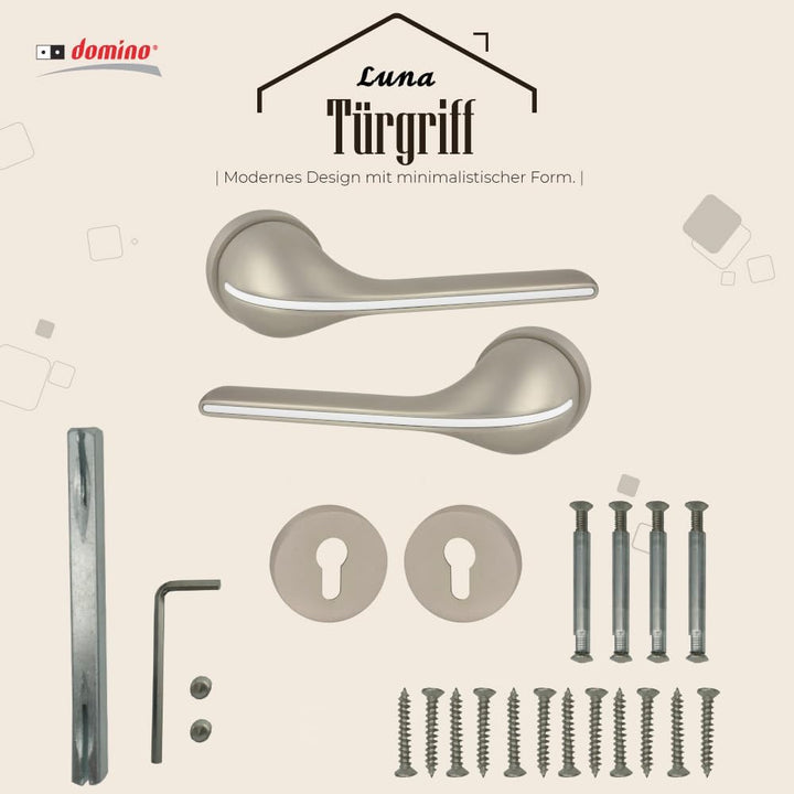 domino Türgriff Drückergarnitur PZ-Profilzylinder Set | Rund-Rosette | Türklinke für Kellertür & Inn