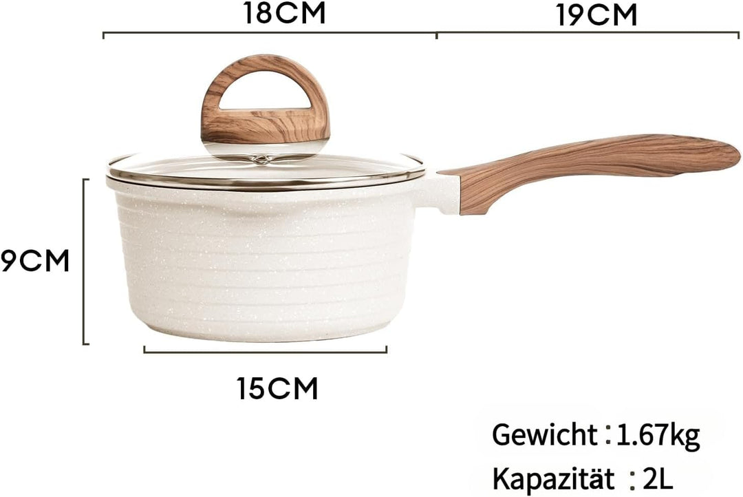 JEETEE Kasserolle 18 cm, 2L Stielkasserolle mit Deckel, klein Kasserolle Stieltopf, Milchpfanne, Mil