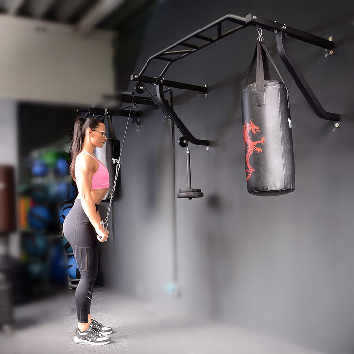 TrainHard® Multigriff Klimmzugstange Wandmontage mit Latzug & Boxsackhalterung, geprüfte und zertifi
