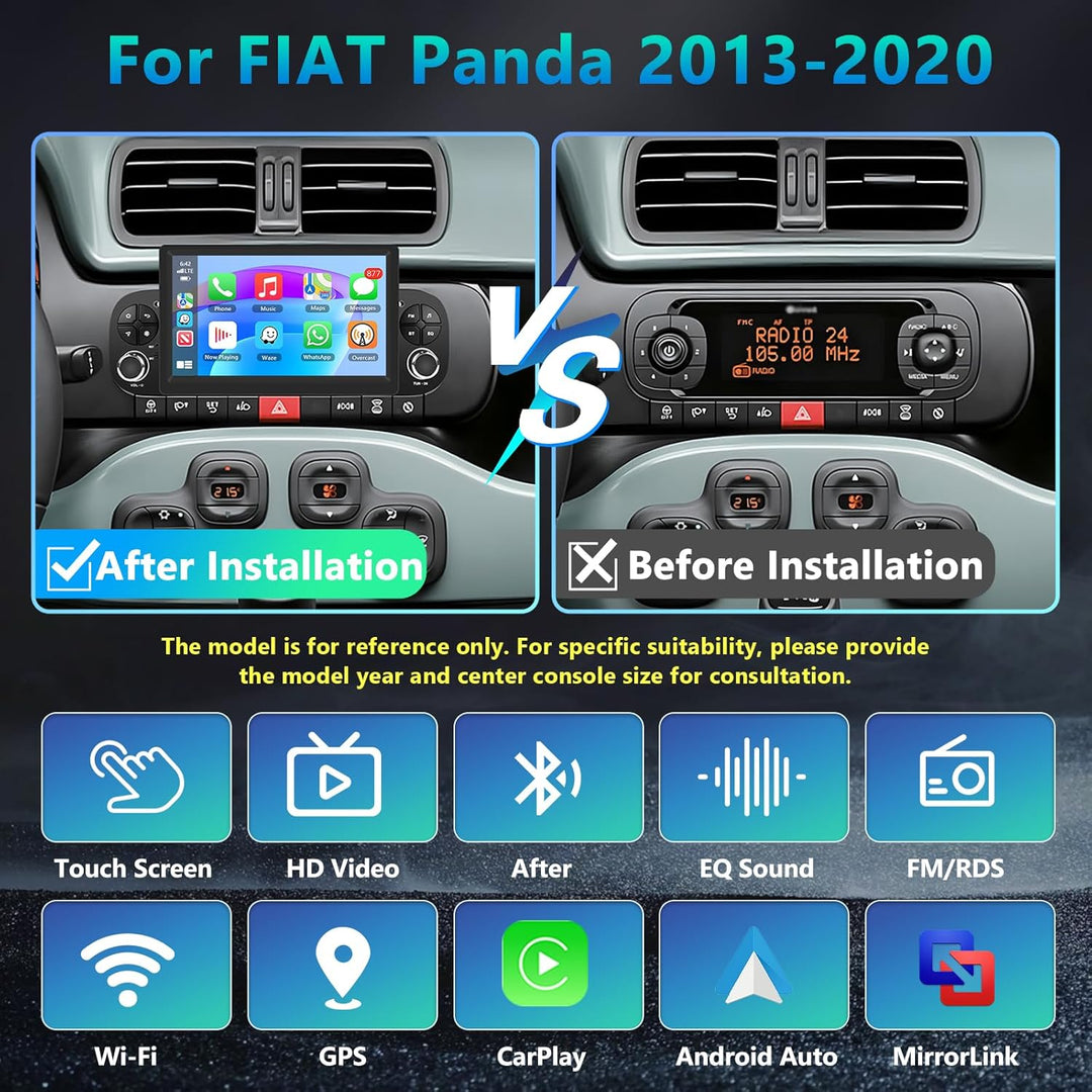 4GB+64GB Autoradio für FIAT Panda 2013-2020 Radio mit Wireless Carplay, 7 Zoll Bildschirm Android Au