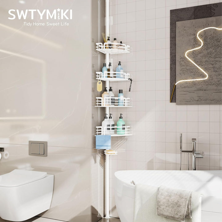 SWTYMIKI Duschablage ohne Bohren Ecke - Höhenverstellbar Teleskop Duschregal Ecke, Shampoo Halterung