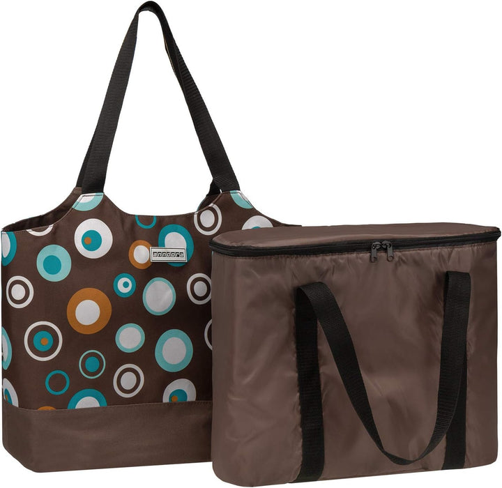anndora 2 in 1 Einkaufstasche mit Isoliertasche - doppeltes Volumen - Farbwahl Braun Hellblau, Braun