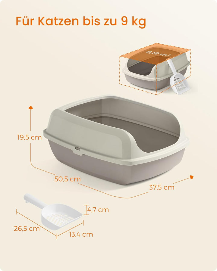 Feandrea Katzenklo mit hohen Seitenwänden, XL, offene Katzentoilette, mit Schaufel, für Kätzchen und