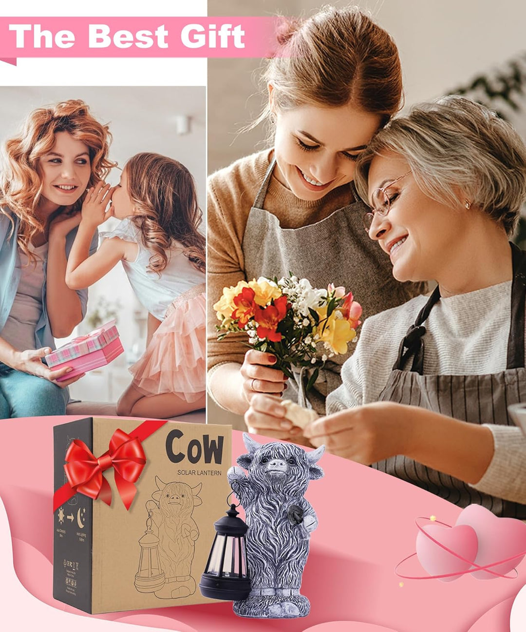 Hochlandrind Figur mit Solarlampen Gartendeko - Lustig Highland Cow Gartenfigur mit Solarlampen Scha