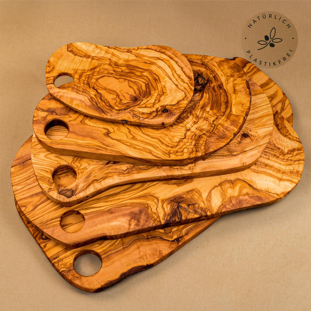 DAS OLIVENHOLZBRETT® Schneidebrett Olivenholz, / Frühstücksbrett/Brotzeitbrett aus Holz, mit etwas R