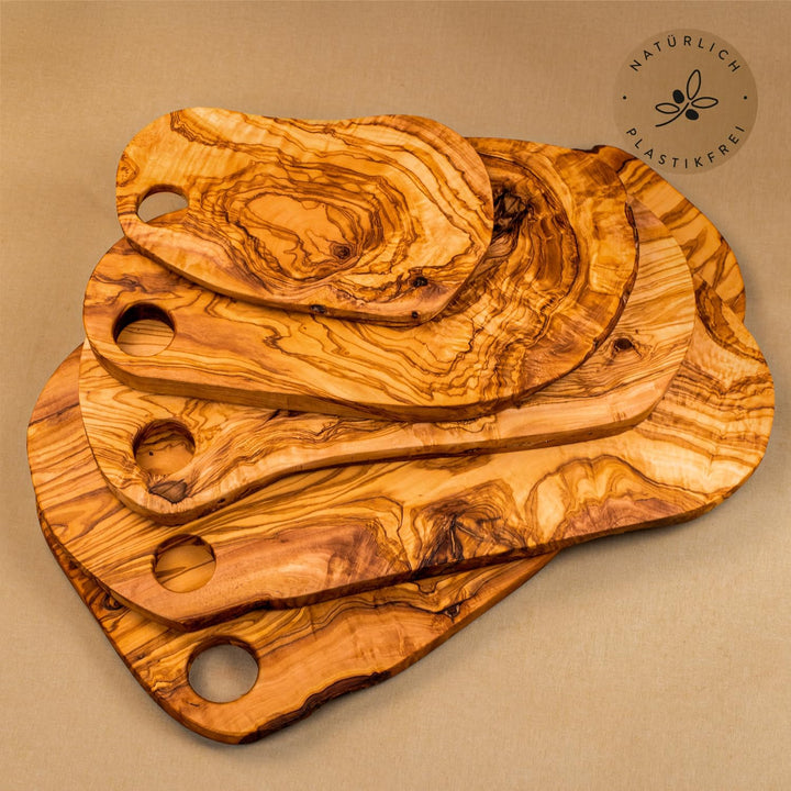 DAS OLIVENHOLZBRETT® Schneidebrett Olivenholz, / Frühstücksbrett/Brotzeitbrett aus Holz, mit etwas R