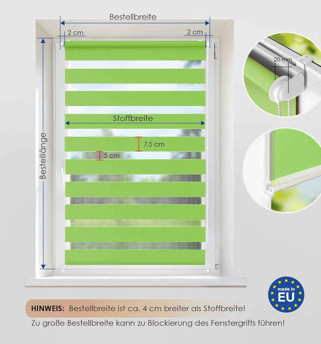 Rikmani Doppelrollo Fensterrollo ARD Duo-Rollo Klemmfixierung Zebrarollo Seitenzugrollo ohne Bohren,