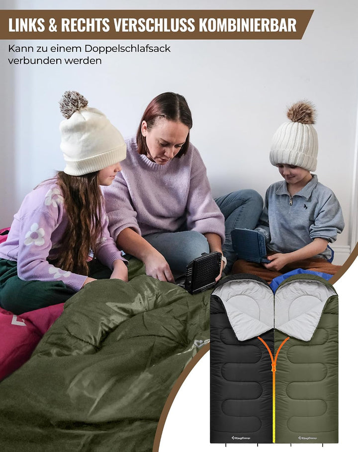 KingCamp Schlafsack für Erwachsene, kaltes Wetter & warm, XL, grosse und hohe Flanell-Schlafsäcke mi