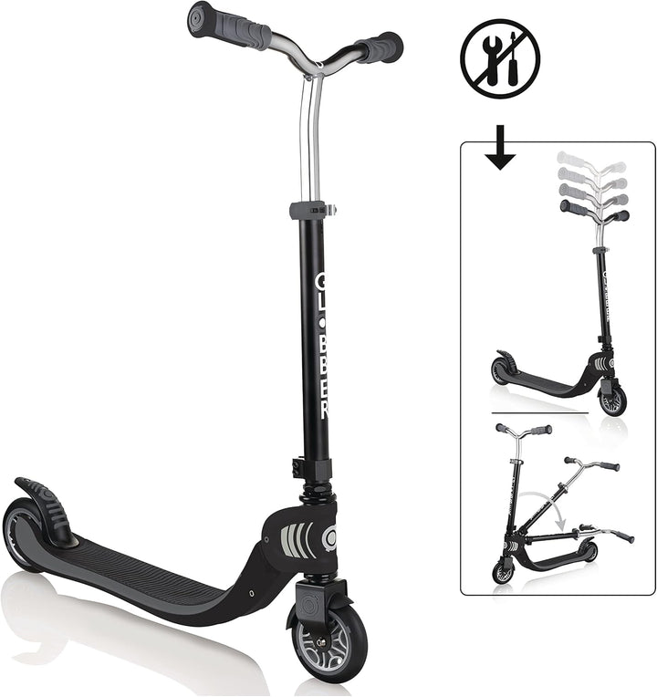 GLOBBER Flow Foldable 125 – Tretroller, 125 mm, ABEC 5, höhenverstellbar, Klappmechanismus schwarz-g
