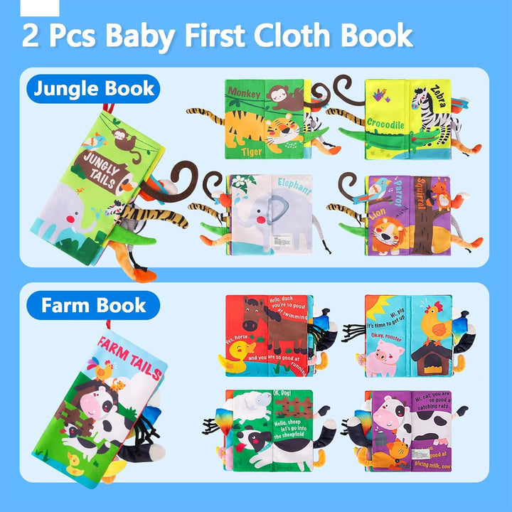 beiens Babybuch Baby Stoffbuch - 2 Stück Fühlbuch Spielzeug ab 6 Monate, Bilderbuch Fühlbuch Knister