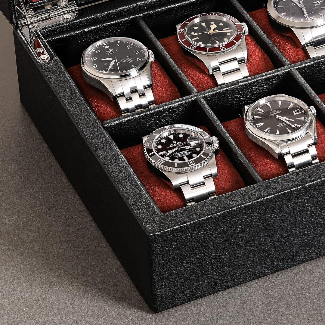 ROTHWELL Uhrenbox mit 10 Fächern – Luxus-Uhrenetui mit weichem Futter, abschliessbarer Schmuckuhrenh