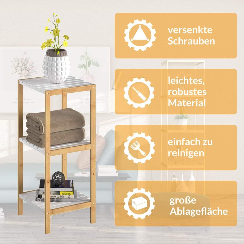 Casaria® Badezimmer Regal Bambus Holz 3 Ablagen Belastbarkeit 30kg Küche Wohnzimmer Bad Diele Bücher
