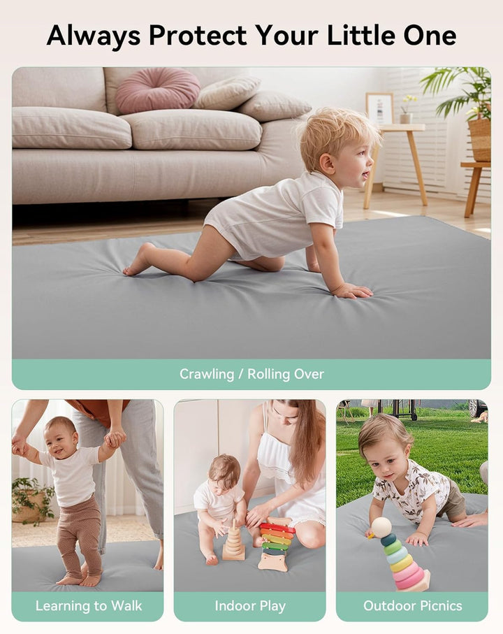 COMOMY Veganes Leder Krabbelmatte Baby, 127x127x3 cm Krabbeldecke für Baby, Extra Dicke und Weiche S