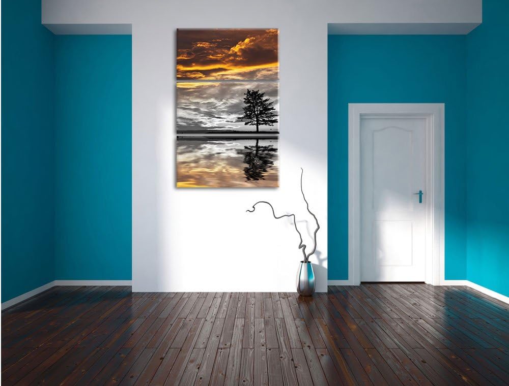 Pixxprint einsamer Baum auf Wiese als Leinwandbild/Grösse: 3 Teilig (120x80) cm/Wandbild/Kunstdruck/