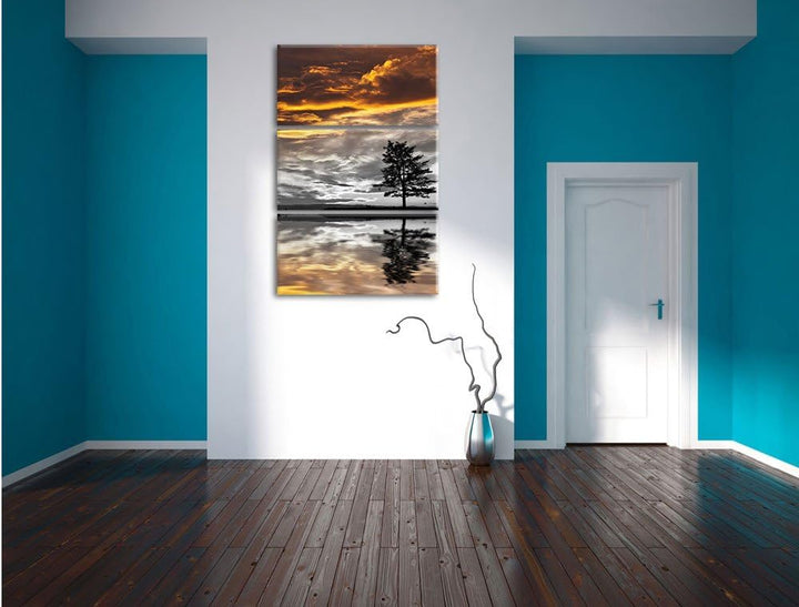 Pixxprint einsamer Baum auf Wiese als Leinwandbild/Grösse: 3 Teilig (120x80) cm/Wandbild/Kunstdruck/