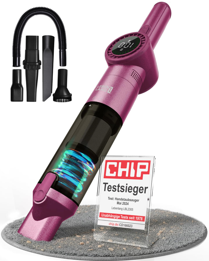 LEBENLANG Handstaubsauger Akku TESTSIEGER - Dual-Filter & Li-Ion I Inkl. Ladestation I 17000PA Hands