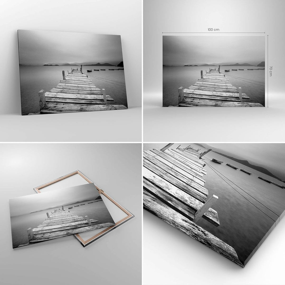 ARTTOR Bilder auf Leinwand 100x70cm Leinwandbild mit Rahmen Brücke See Gross Wanddeko Bild Schlafzim