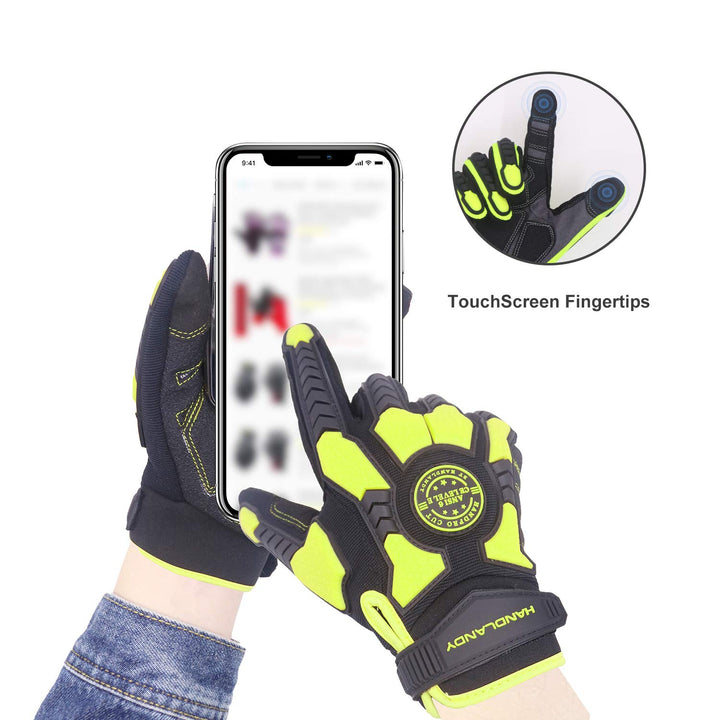HLDD HANDLANDY Schwerlast Arbeitshandschuhe, SBR Polsterung, TPR Schutz Aufprallhandschuhe, Anti Vib