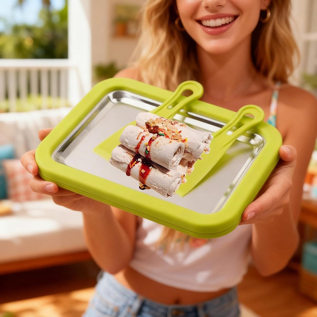Eiscreme-Rollmaschine mit 2 Schabern, 26 x 21 cm, gefrierbar, für sofortige DIY-Eiscreme, Rollen, fü