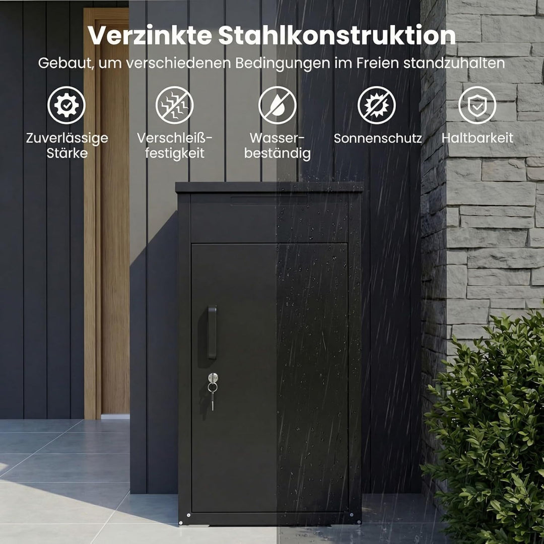 COSTWAY Paketbox, Briefkasten mit Paketfach aus verzinktem Stahl, Paketbriefkasten inkl. 2 Schlüssel