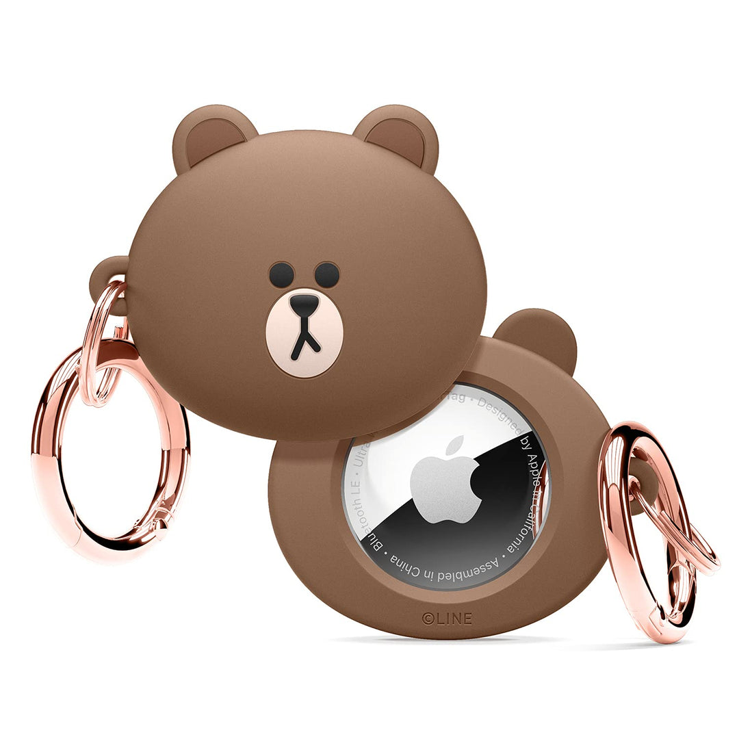 elago I LINE Friends Silikon Hülle Kompatibel met für Apple AirTag 2 & 1 Gen - Voller Schutz, Inklus