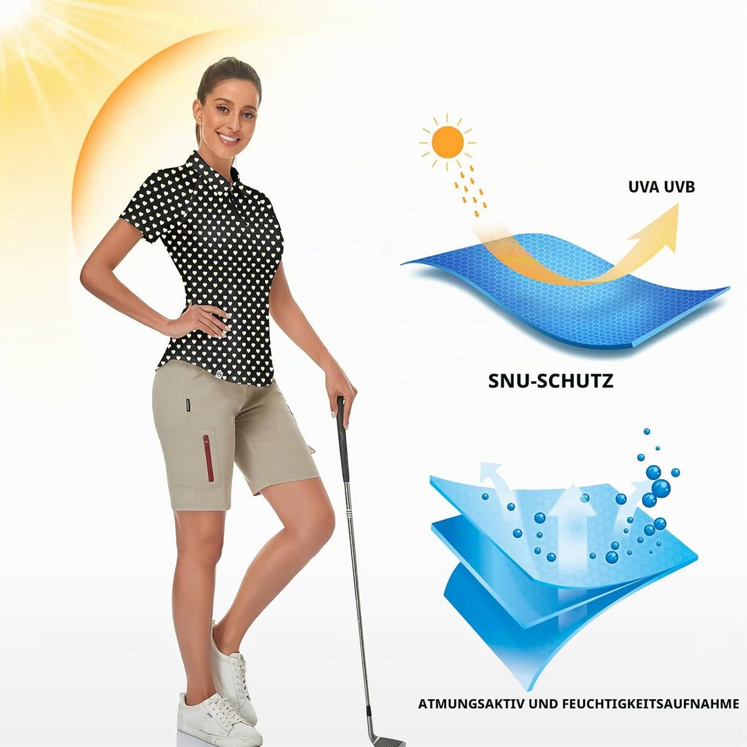 Soneven Poloshirt für Damen Kurzarm Sportshirt mit 1/4 Reissverschluss Sport Tshirts Schnelltrocknen