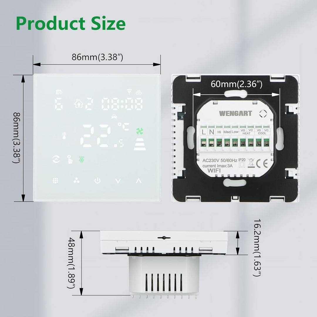 Wengart Lüfterspule Thermostat WG607AC, 4 Rohre, programmierbar, LCD-Display, 3 Lüftergeschwindigkei