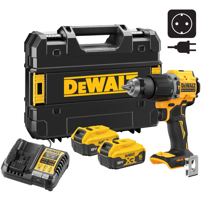 DEWALT 18-V-XR-Bürstenloser Kompaktbohrschrauber mit 2 5-Ah-Lithium-IonenBatterien und TSTAK-Kitbox,