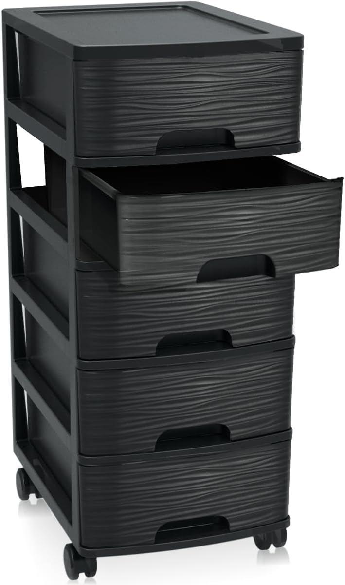 Schubladenschrank mit Rollen Rollcontainer mit 5 Schubladen Rollschrank aus Kunststoff Rollwagen (Sc