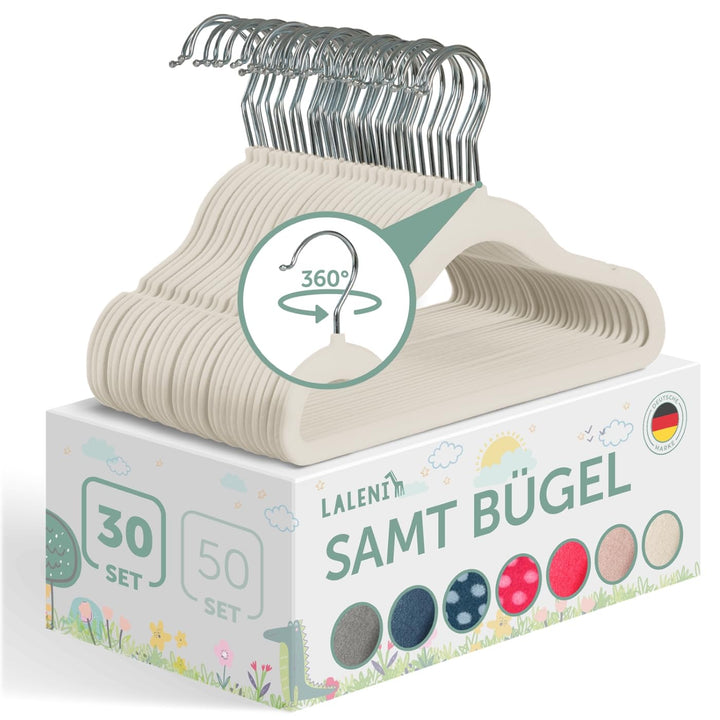 Laleni Kinderkleiderbügel 30 Stück mit Samtbezug - platzsparende Kleiderbügel Kinder - 360° drehbare
